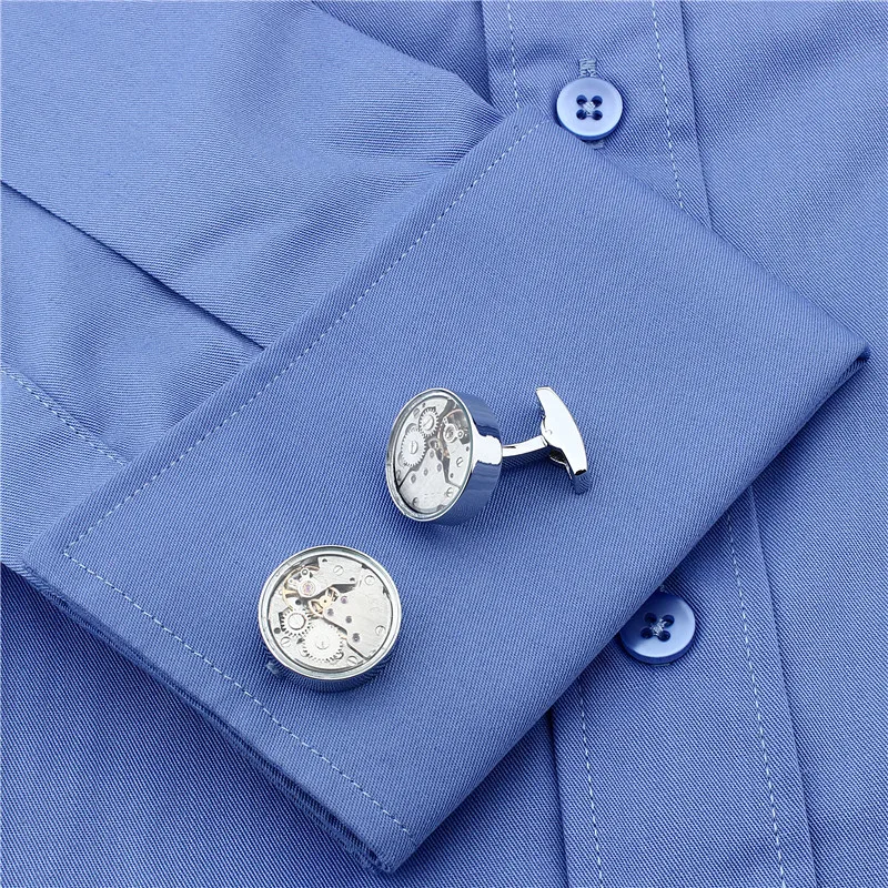 Mens Watch Movement Cufflinks for Shirt Irremovable Cuff Links Wedding Groomsmen Dress Jewelry with Box