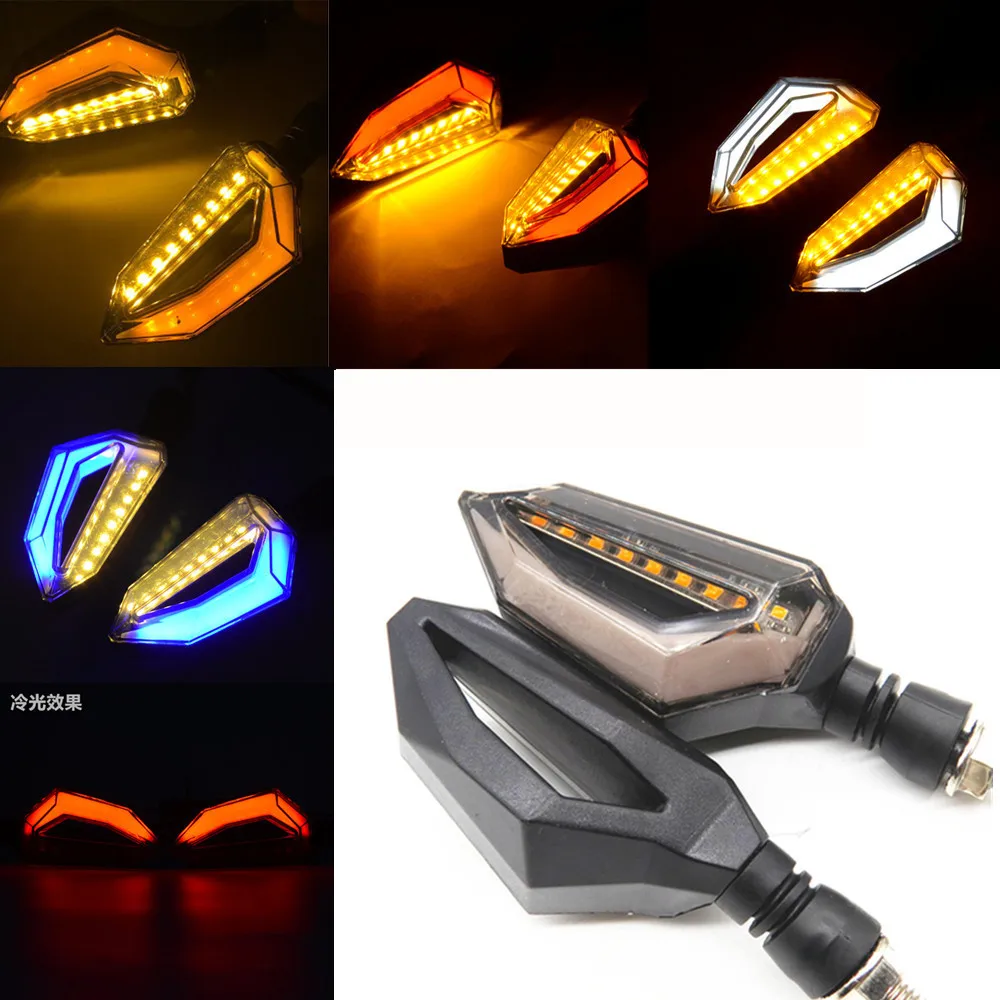 Left & Right Universal Motorcycle LED Turn Signal Lights Amber Lamp Signal Lights Indicators Blinkers 3 Wires for Honda Kawasaki