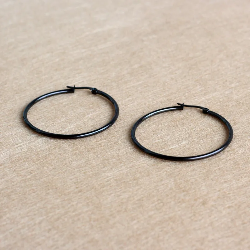 Black 45mm Plated Titanium 316 L Stainless Steel Circle Hoop Earrings Vacuum Plating No Easy Fade Allergy Free 2025