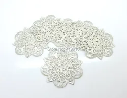 Free shipping-50Pcs Embellishment Findings Filigree Connectors Flower Silver Tone Hollow Gift Decoration DIY 4.5X4.5cm,J0593