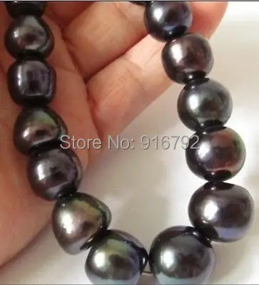 

YH@CS HUGE NATURAL 18"12-13MM SOUTH SEA GENUINE BLACK GREEN PEARL NECKLACE NEW