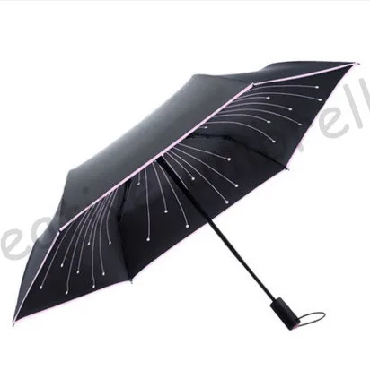 Auto open auto close 5 times black coating anti-UV blue crystal stone umbrella fireworks musical note gift reflective parasol