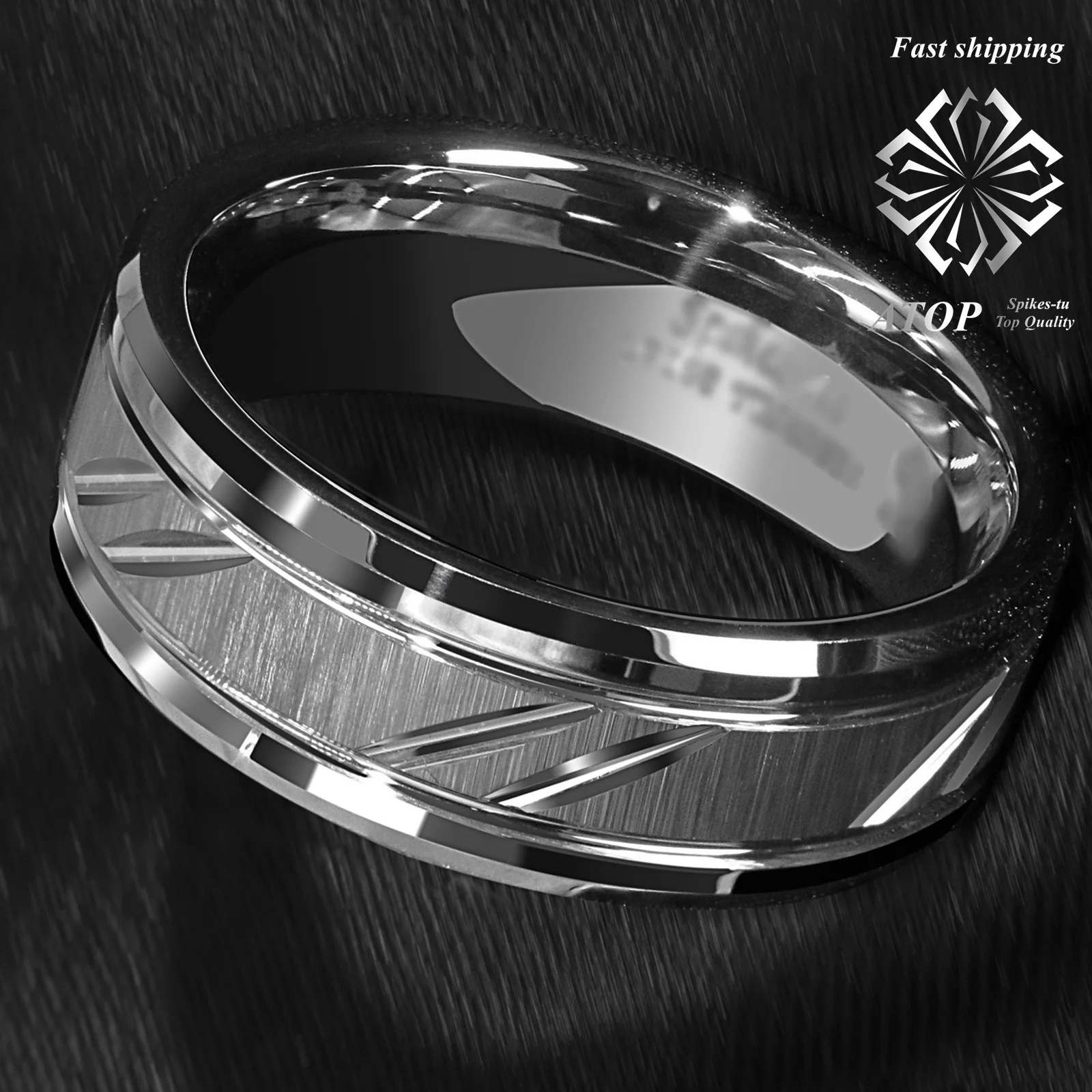 8mm Tungsten Carbide Ring Silver leaf New Brushed Style Bridal ATOP Jewelry