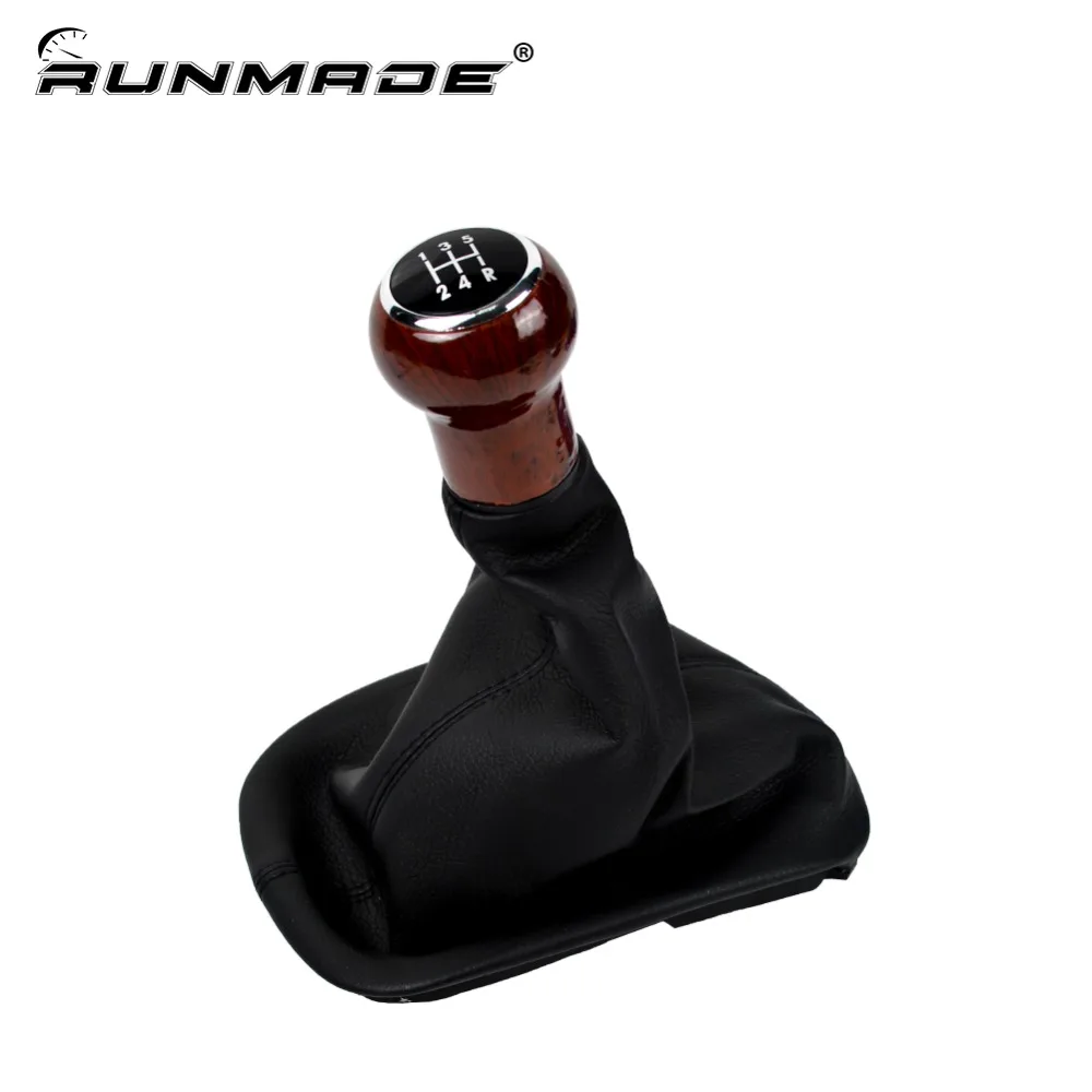 runmade 5-Speed Car Wooden Gear Shift Knob Gaitor Boot For 1998-2004 VW Passat B5