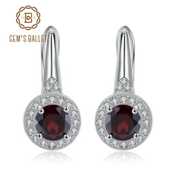 GEM'S BALLET 2.10Ct 천연 레드 가닛 보석 귀걸이 여성을위한 925 스털링 실버 헤일로 환상 스터드 귀걸이 파인 쥬얼리