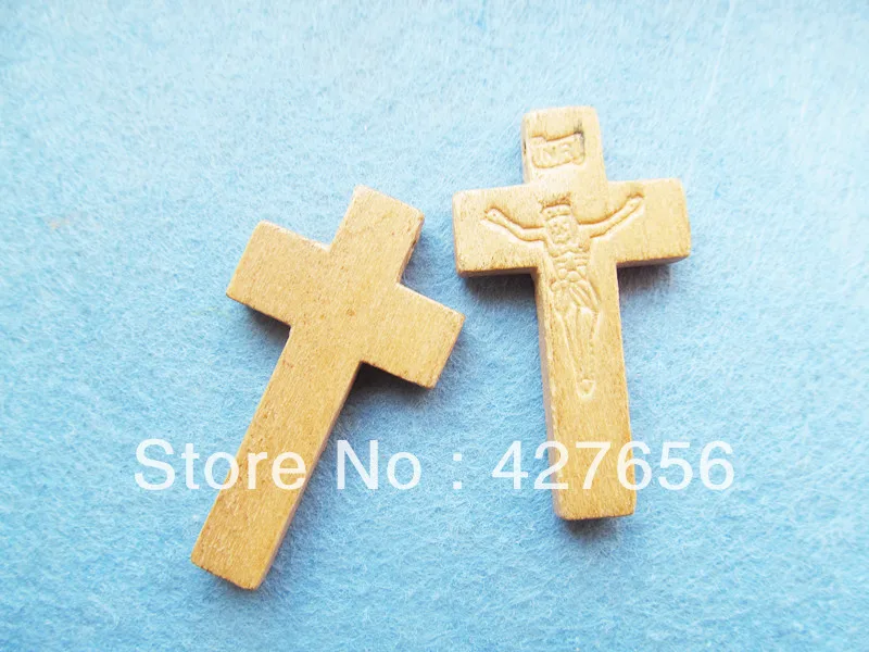 

30pcs 23.65mmx42.38mm Unfinished Cross Natural Wood Pendant Charm Finding,with Jesus &INRI, DIY Jewellry Accessory