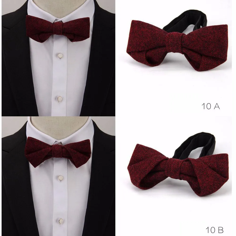 RBOCOTT New Men's Wool Bow Tie Novelty Solid Plaid Bowtie Fashion Handmade Two Kinds Of Bow Ties For Men Business Wedding Party