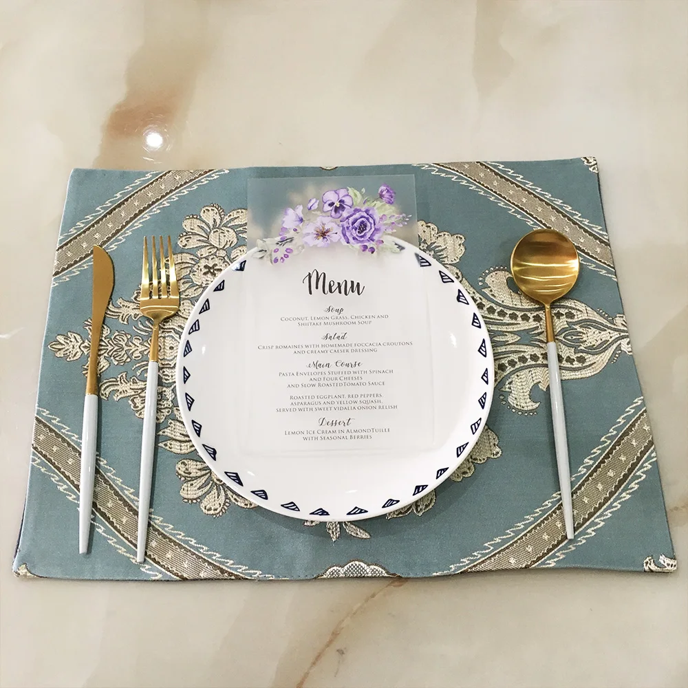 Customized 50pcs Per Lot 120x200mm Romantic Watercolor Style Frosted Acrylic Wedding Menu Cards