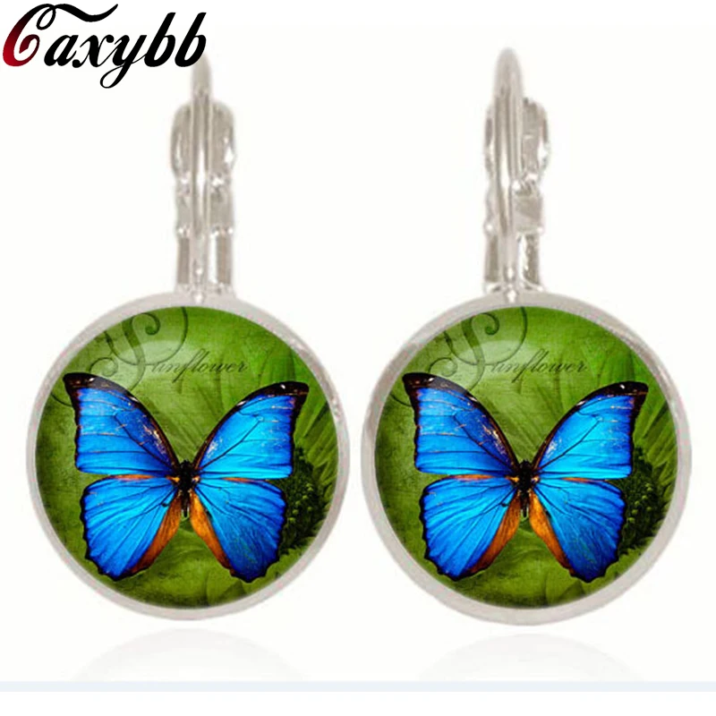 handmade blue Butterfly earrings jewelry Butterfly Green earring accessories dome crystal glass cabochon earring ce366