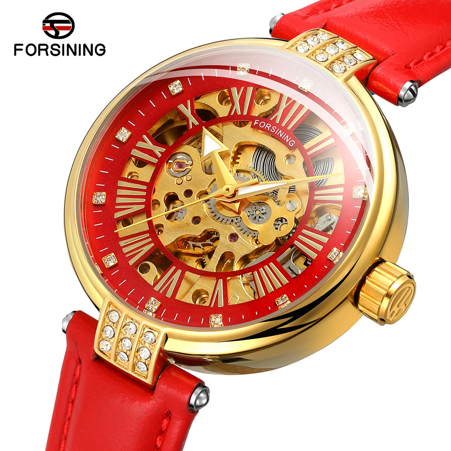 2019 Fashion Forsining Top Brand Lady Diamond Automatic Women Watch Montre Femme Gold Skeleton Relogio Feminino Brand Star Clock