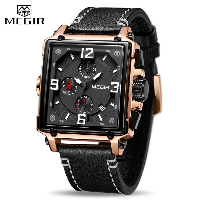 

Luxury Brand MEGIR Chronograph Men Watches Leather Business Quartz Watch Men Fashion Sport Military Wristwatch Relogio Masculino