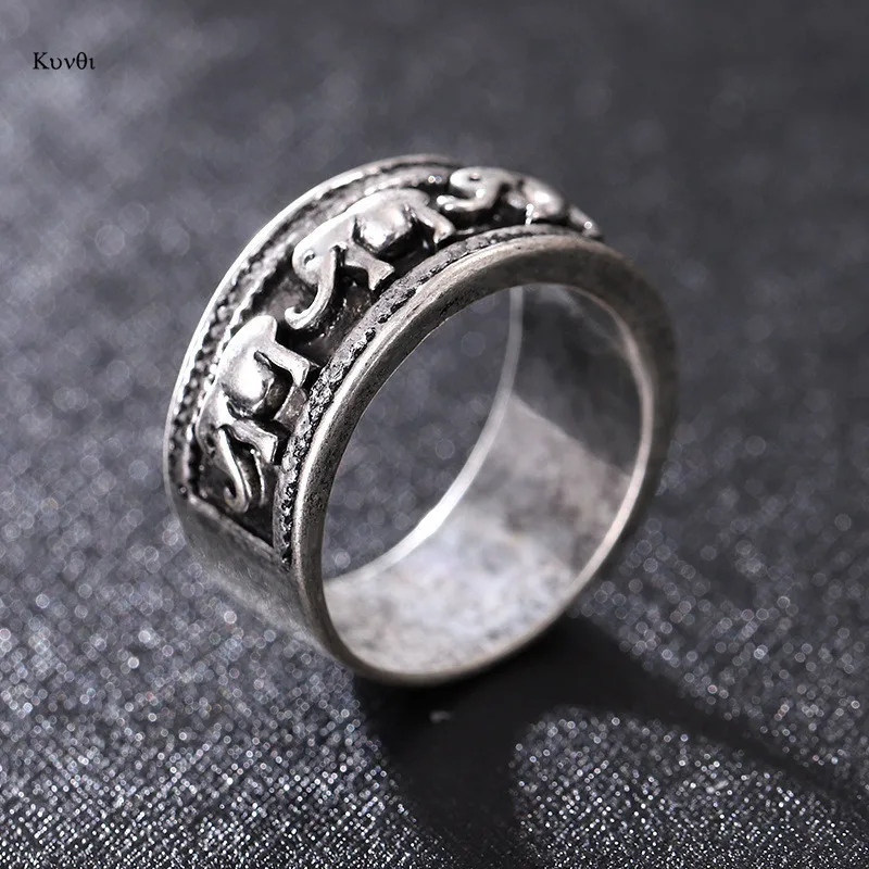 Vintage Sliver Plated Ring For Women Men Classic Punk Elephant Ring Fashion Female Party Gifts Jewelry