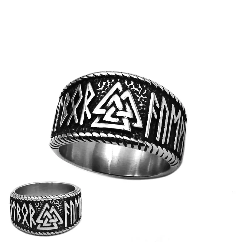 Norse Viking Rune Ring Stainless Steel Jewelry Peace Odin Symbol Amulet Wolf Charm Wedding Biker Mens Wholesale SWR0909 view 6