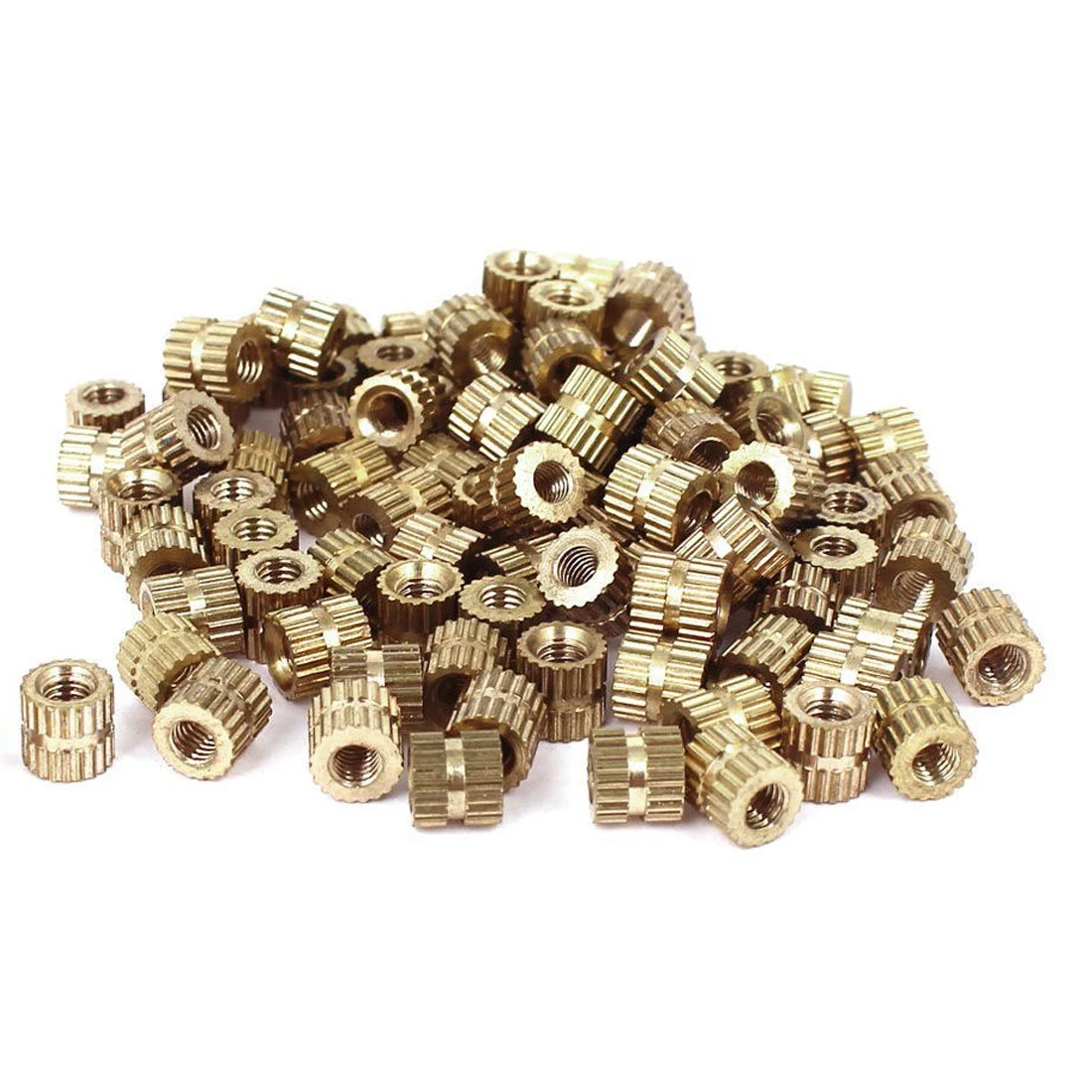 100pcs Round M3 Metric Threaded Brass Knurl Insert Nuts 3mm Inner Thread Diameter Gold Tone For Tightly Fixing