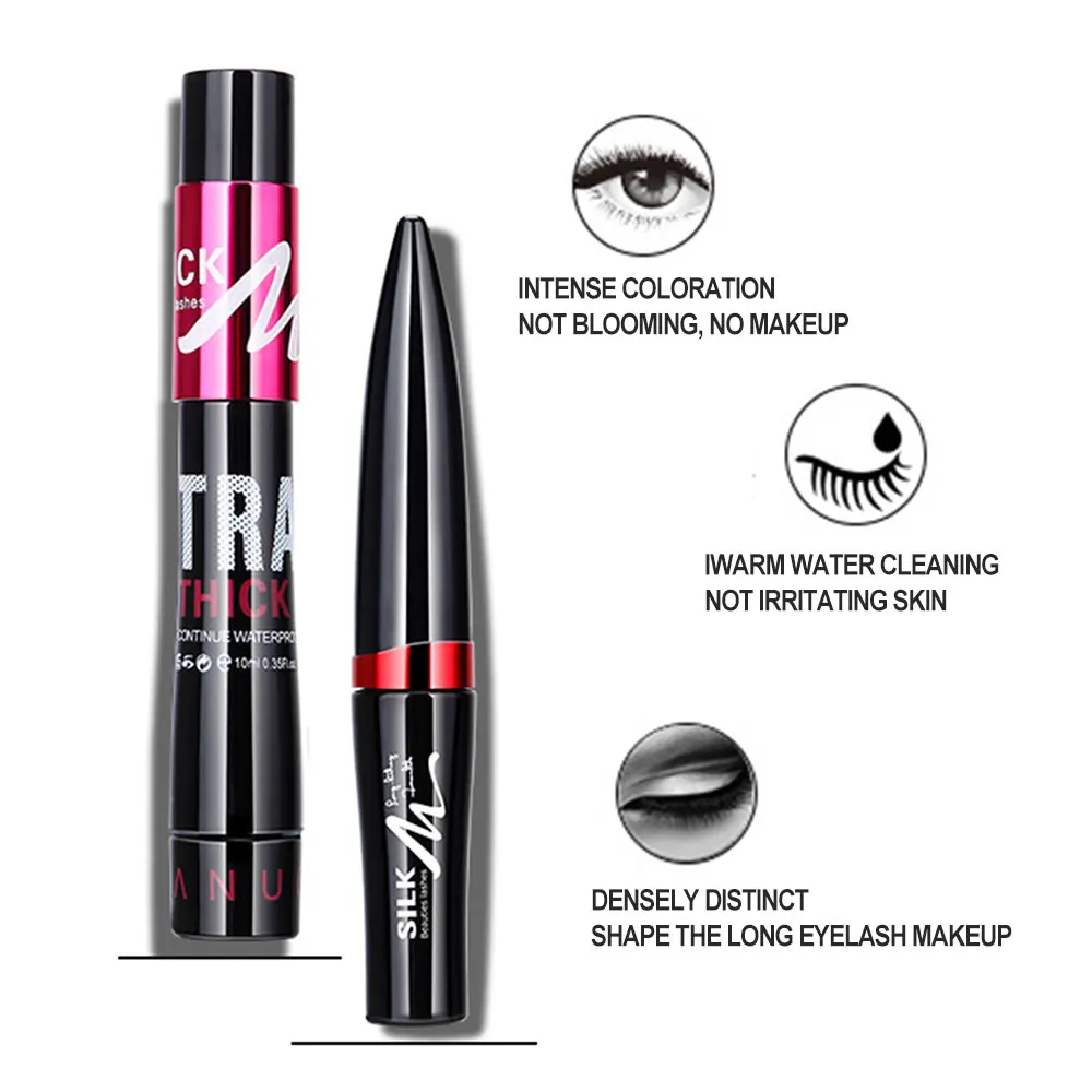 Dighealth 2 in 1 Waterproof Mascara 4d Silk Fiber Eyelash Lengthening Natural Eye Lashes Volume Extension Cosmetic Mascara