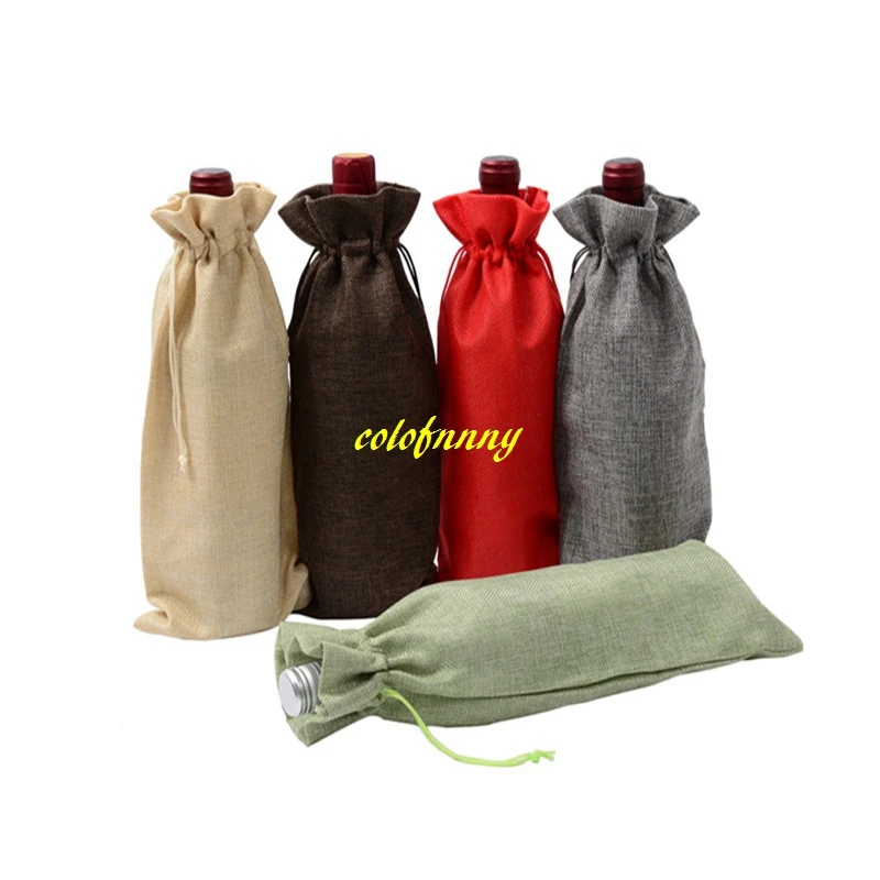 

1000pcs/lot Fast Shipping Natural Jute Burlap Drawstring Wine Bags Wedding Party Gift packaging supplies Can customize Logo