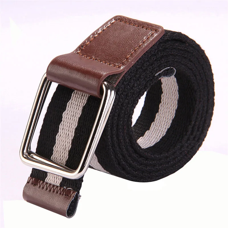 

7 color new canvas Unisex belt fashion stripe weaving canvas Double ring buckle Men belt outdoor casual Men & Women cowboy belt