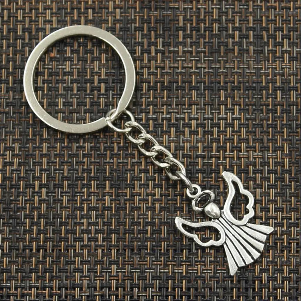 New Fashion Men 30mm Keychain DIY Metal Holder Chain Vintage Praying Angel 26x21mm Silver Color Pendant Gift