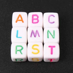 Mixed Color White colorful Acrylic Alphabet Letter Cube beads for jewelry making DIY Bracelets Necklace 10mm 50Pcs