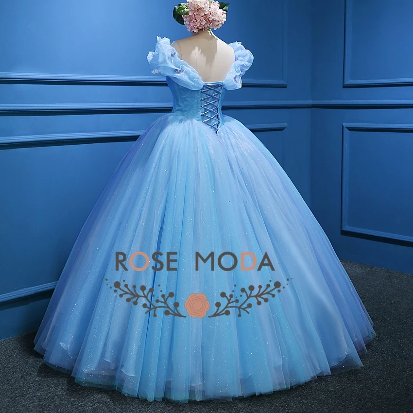 Vestido de fiesta de Cenicienta azul rosa de Moda, disfraz de película, vestido de baile de fiesta, foto Real