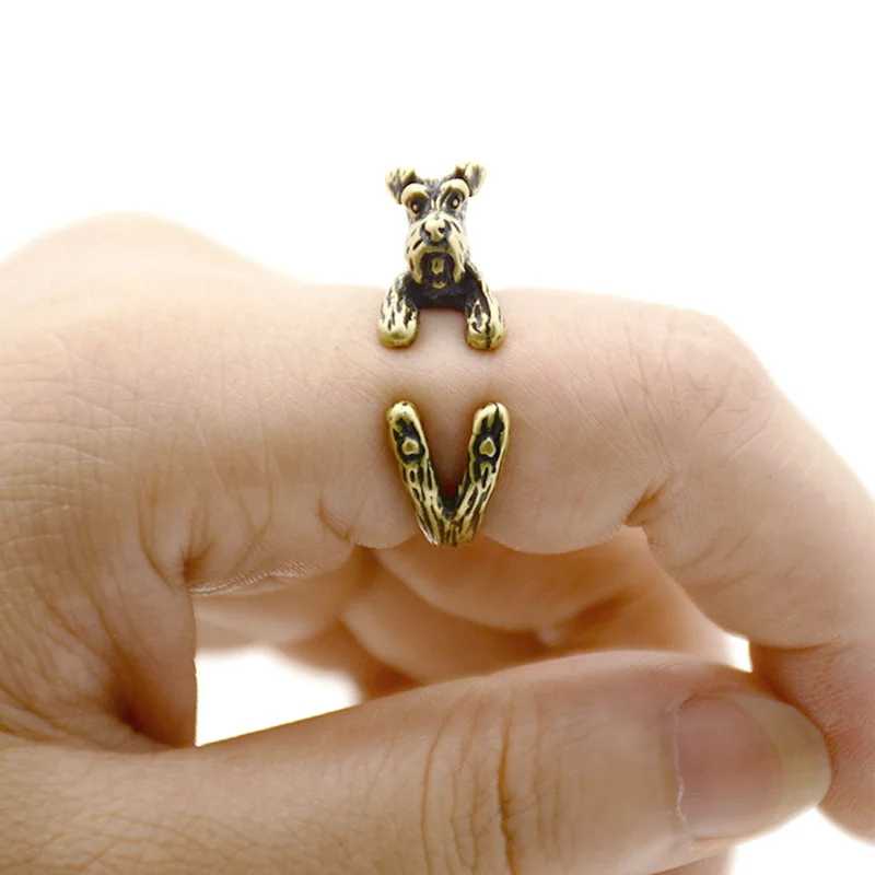 Vintage Brass Knuckle Schnauzer Dog Anel Rings For Women Girls Animal Anillos Ring Men Birthday Gift For Pet Lovers Accessories