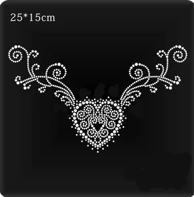 

2pc/lot Neckline heart patches hot fix rhinestone transfer motifs iron on crystal transfers design applique patches