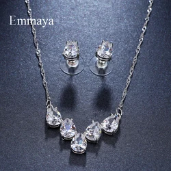 Emmaya Brand Elegance Charm AAA Cubic Zircon Heart Shape Crystal Earrings Necklace Set For Women Popular Bride Jewelry Gift