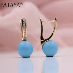 PATAYA New Turkish Blue Shell Pearls White Natural Zircon Drop Earrings 585 Rose Gold Color Women Wedding Party Luxury Jewelry