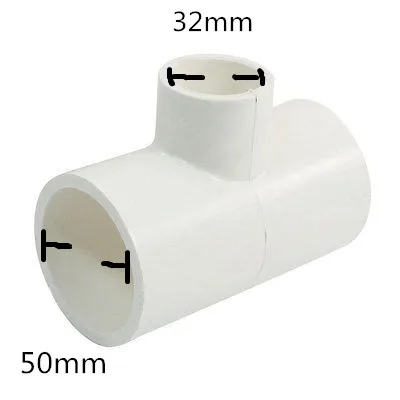 

White PVC-U 3 Way Reducing Tee Connect Water Pipe Adapter 50mm x 32mm