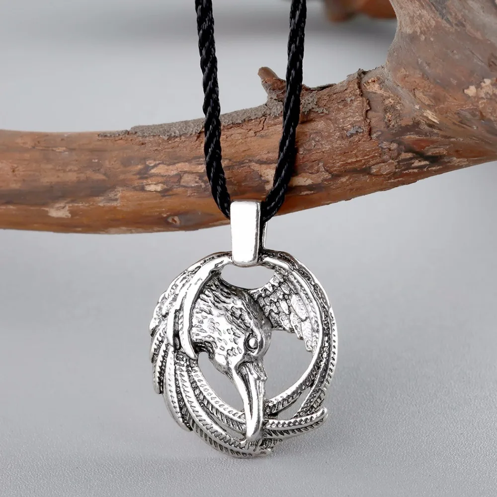 Cxwind Vintage Norse Animal Raven Necklace Odin\'s Viking Pendants Necklaces Crow Runes for Unisex  Amulets jewelry