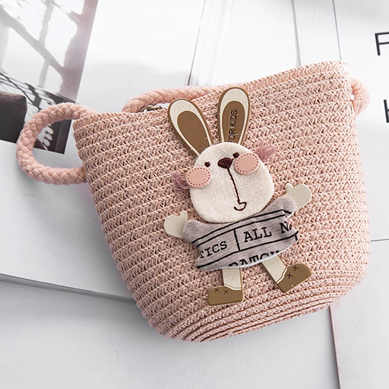 Summer Hand Made Straw Bags Children Single Inclined Shoulder Bags Exquisiteness Kids Cartoon Coin Purses Cute Princess Handbags