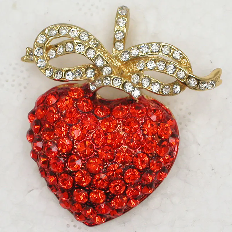 60pcs/lot Mixed Color (Can Notes Color) Wholesale Rhinestone Valentine's Day Red Heart brooches and Pendant C102435