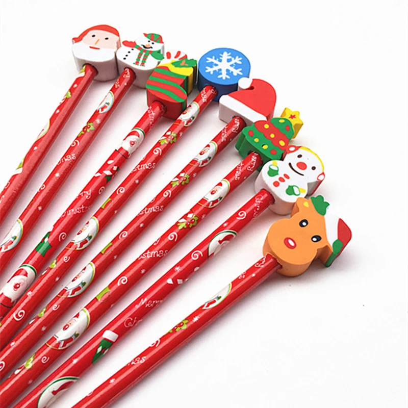 1Pc Wooden Christmas Pencil With Animals Eraser Head Christmas Gift For Kids Cute Fashion Party Favors Pencil School Supplies