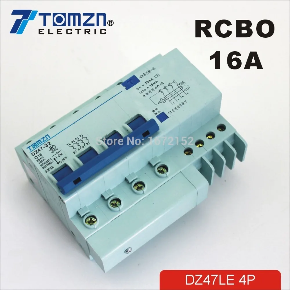 DZ47LE 4P 16A 400V~ 50HZ/60HZ Residual current Circuit breaker with over current and Leakage protection RCBO