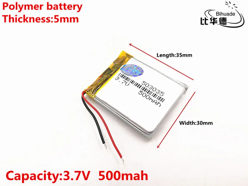 100pcs/lot 3.7V 500mAH 503035 Polymer lithium ion / Li-ion Rechargeable battery for DVR,GPS,mp3,mp4