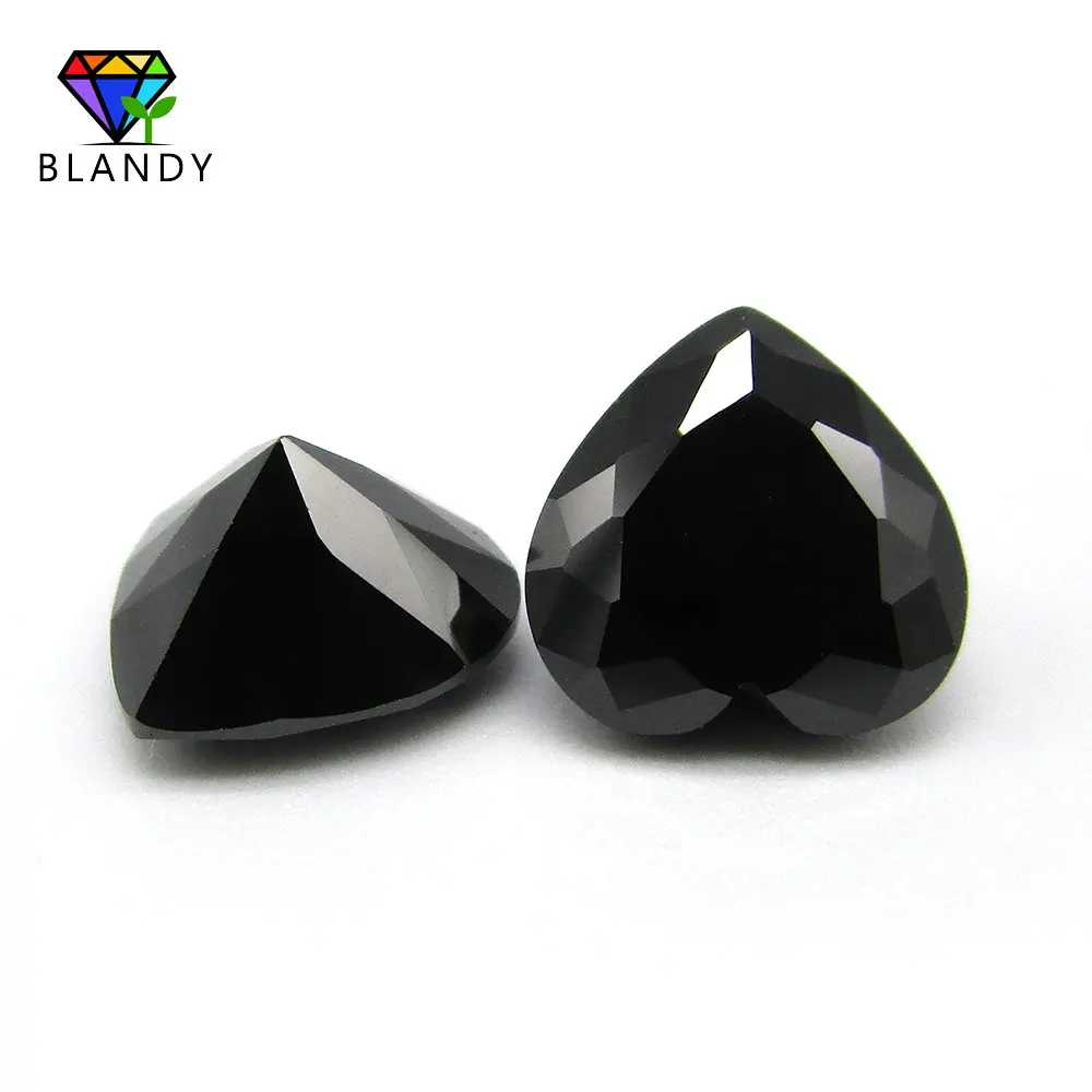 Size 3x3~12x12mm Heart Shape Machine Cut Loose Black Color Glass Beads Synthetic Gems Stone For DIY Jewelry Making