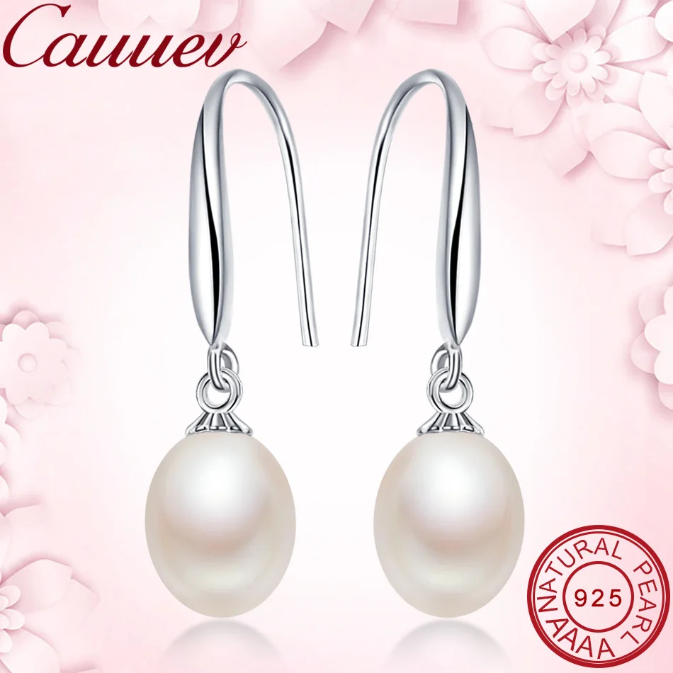 Elegant 8-9mm water drop real freshwater pearl earrings classic 925 silver earrings for women wholesale with gift box Jewelry