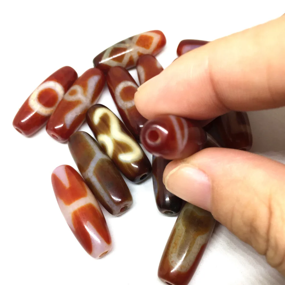 Carnelian Agate 10*28mm Different Patterns Tibetan Dzi Beads for Making DIY Jewelry Oval Grade AAA Hole:Approx 2mm