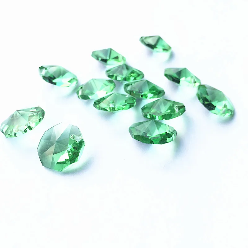 

14mm Light Green Crystal Glass Octagon Beads Lighting Accessories Wedding Decoration Pendants Crystal Prisms Chandelier Paarts