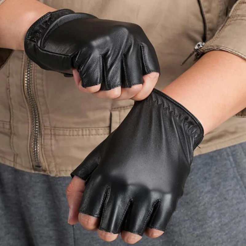 New Fashion High Quality Unisex Women Men Half Finger Genuine Leather Motocycle Fingerless Sheepskin Gloves S75