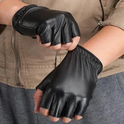 New Fashion High Quality Unisex Women Men Half Finger Genuine Leather Motocycle Fingerless Sheepskin Gloves  S75