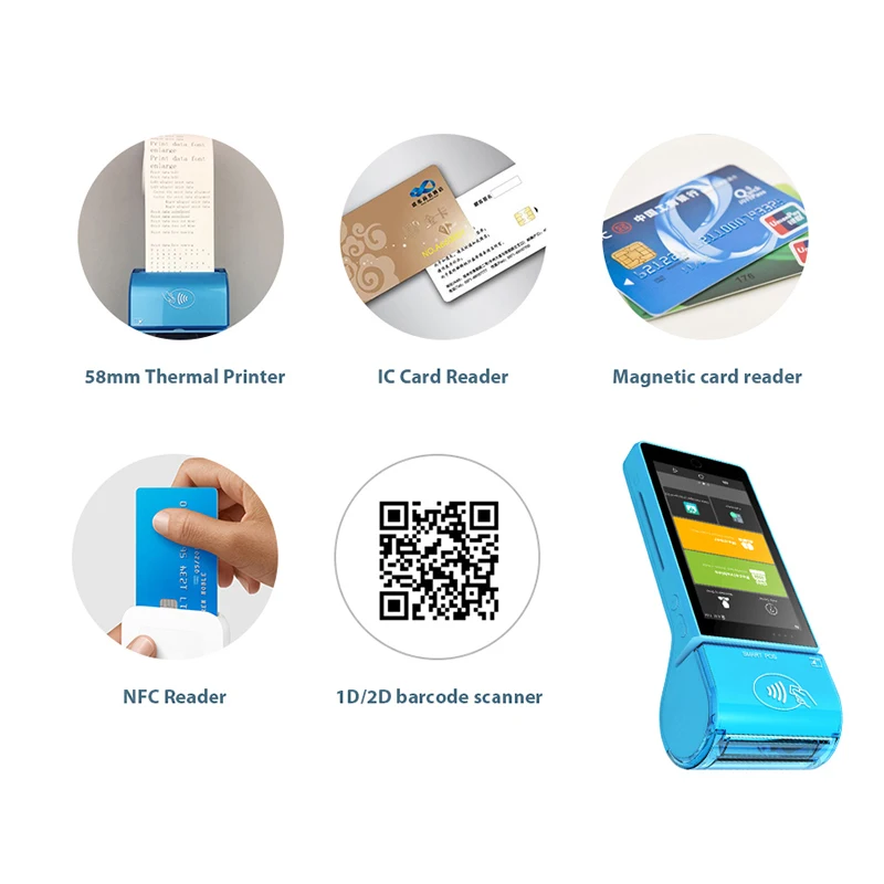 Portable Handheld POS Terminal EMV PCI Certified Mobile Payment Android Machine With NFC Credit Card Reader 58mm Thermal Printer