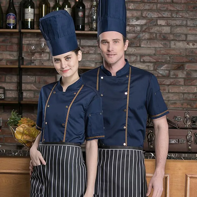 Das Mulheres Dos Homens de Mangas Curtas Macacão Fino de Cozinha do Chef Plus Size Respirável Jaqueta de Jantar do Restaurante Do Hotel Uniforme de Trabalho H2079