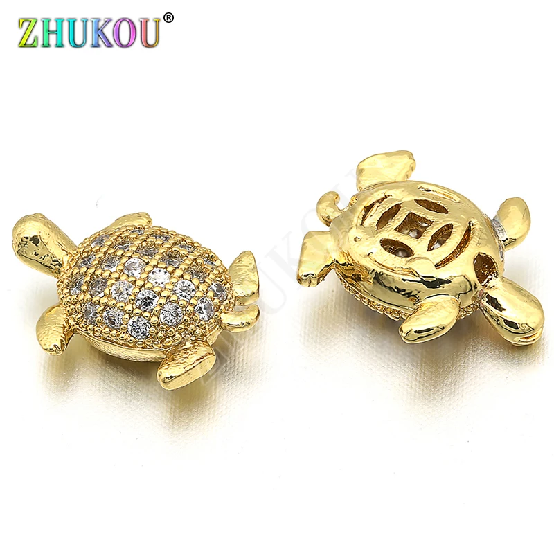 9*12mm Brass Cubic Zirconia Turtle Beads for DIY Jewelry Findings Accessories, 1 Pcs,Mixed Color, Hole:0.5mm, Model: VZ155