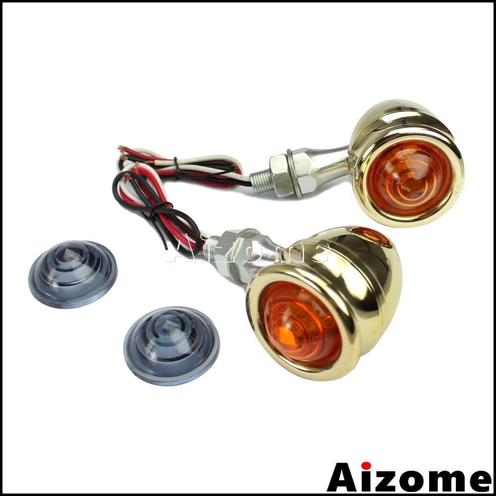 Motorcycle Solid Brass Bullet Turn Signals Amber Light Retro Turn Indicators Blinkers For Harley Honda Yamaha Suzuki