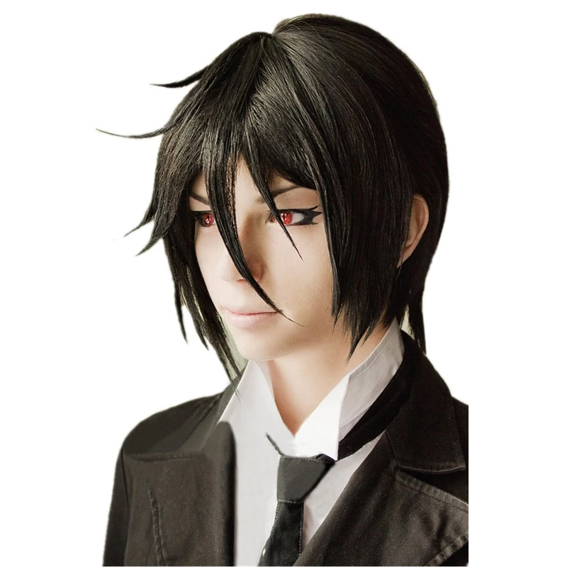 Kuroshitsuji Black Butler Sebastian Michaelis Short Black Cosplay Costume Wig Heat Resistance Fibre Hair Wigs + Wig Cap