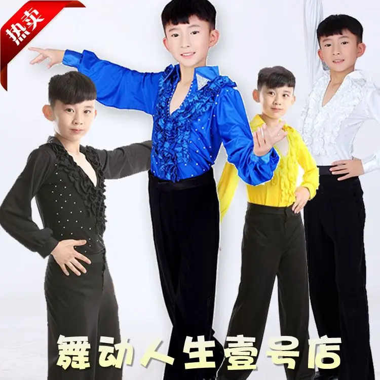 High quality Fall and winter children's ballroom stage clothing boys Latin dance skirts long-sleeved dress perfoming costumes