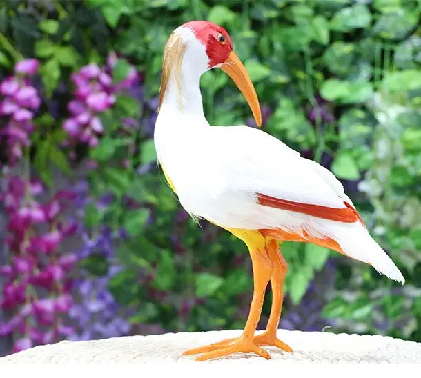 Grand oiseau de simulation 28x24cm, modèle dur Ibis à crête, plumes en polyéthylène et fourrure, décoration artisanale, cadeau s1495