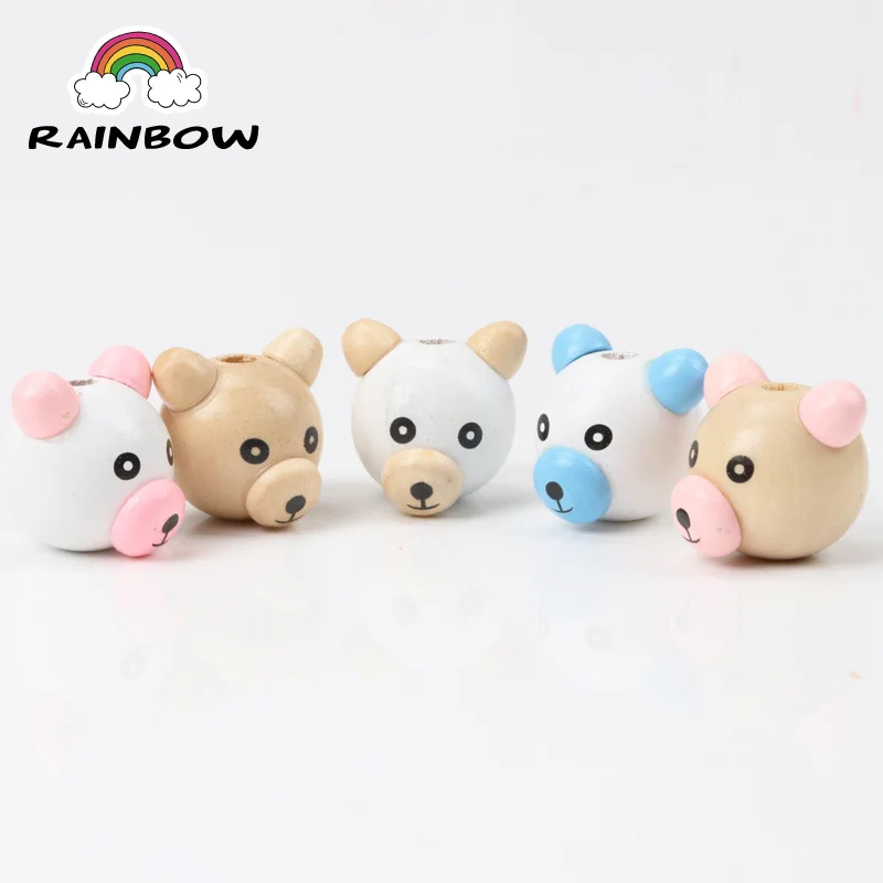 귀여운 아이 나무 소재 비즈 3D 곰 모양 귀여운 스페이서 느슨한 비즈 맞는 아이 수제 DIY 액세서리 28mm 10 개