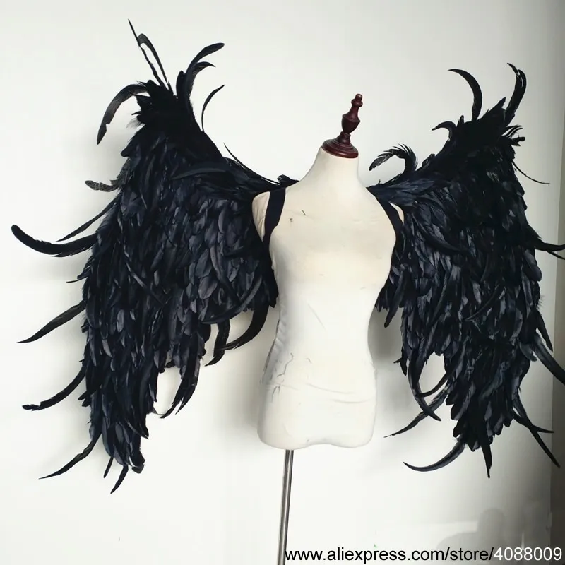 Black ANGEL wings Large DIY deco props for Halloween Easter Bar Party Feather handicrafts 130*90cm